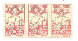 Banda De 3 Timbre Fiscale De 16 Lei , 1939-1940 ASISTENTA SOCIALA - Fiscali