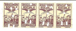 Banda De 4 Timbre Fiscale De 46 Lei , Anulate , 1939-1940 ASIIGURARI SOCIALE - Fiscale Zegels