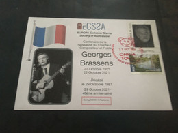 (1 E 28) France - Centenary Of The Birth Of Georges Brassens - 22 October 1921 (with French & Australian Stamp) - Chanteurs