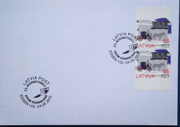 Latvia 2013 EUROPA CEPT Mail, Post Transport Old Car , Horse,railroad, Bicycle  FDC PAIR FROM BOOKLET - Letland