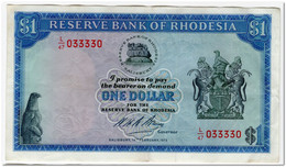 RHODESIA,1 DOLLAR,1973,P.30g,RADAR SERIAL NUMBER,aVF - Kanada