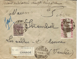 1933-enveloppe CHARGE Avec étiquette  V D 25 F. Affr. 2,15 F Oblit. TUNIS / CHARGEMENT - Lettres & Documents
