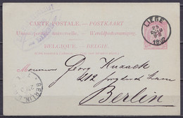EP - CP 10c Rose (N°46) Càd LIEGE /25 OCTO 1892 Pour BERLIN - Càd Arrivée BERLIN - Cartoline [1871-09]