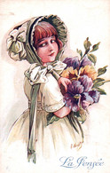 CPA - Illustration A.WUYTS - "La Pensée" Jeune Fille Avec Bouquet De Fleurs - Edition Color - Wuyts