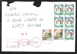 RACCOMANDATA DA MAROTTA (PS) * 5.12.92* PER ANCONA - AFFRANCATURA MULTIPLA CASTELLI - 1991-00: Storia Postale