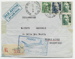 GANDON 20FR GRAVEX2+10FR+5FR PERFORE S.G. LETTRE AVION PARIS 96 20.VI.1946 POUR ARGENTINE RARE - 1945-54 Marianna Di Gandon