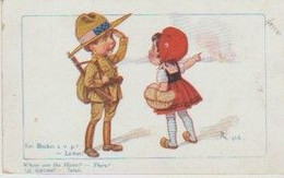 MILITARIA . Illustr. RIGHT. Enfant Soldat Américain à Fillette Française "Les Boches S.v.p? " "-Là-bas!" - Right