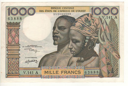 Ivory Coast   WEST AFRICAN STATES   Attractive   1'000 Francs P103Ak  ( ND  1965 ) - Ivoorkust