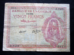 Billet De 20 F De La Banque D' ALGERIE Du 2/02/1945 - Argelia