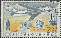 CZECHOSLOVAKIA 1957 Air. Opening Of Czechoslovak Airlines - 2k.35, 'PragueCairoBeirutDamascus' FU - Poste Aérienne