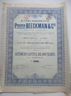 Etablissements Prospor Beeckman & Cie - Alost - Capital 780 000 - Action De Capital De 500 Francs - 1920 - Tessili