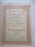 Bonneteries Goffin-Philips -Saint-Nicolas (Waes)  - Capital 1 500 000 - Part De Fondateur - 1924 - Textile