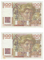 2 Billets 100 F Paysan Du 16-11-1950 FAY 28.28 Alph. S.393 N° Suivis P/SPL - 100 F 1945-1954 ''Jeune Paysan''