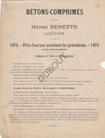 Louvain/Leuven Bétons Comprimés Henri Renette - 1874 - Prix Courant  (V665) - 1800 – 1899