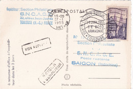 1955 - CARTE ILLUSTREE + OBLITERATION SPECIALES 100° LIAISON TOULOUSE SAÏGON (INDOCHINE) ! - 1960-.... Lettres & Documents