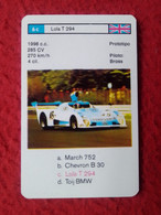 CROMO CARTA NAIPE MINICARTA CARD O SIMIL PROTOTIPO RACE CARS CARRERAS AUTOS PILOTO BROSS LOLA T 294 UK VOITURE PILOT VER - Automobile - F1