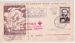 SAAR - 1953 - BALLON CROIX-ROUGE "HENRI DUNANT" ! - CARTE De DUDWEILER - Brieven En Documenten