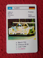 CROMO CARTA NAIPE MINICARTA CARD O SIMIL PROTOTIPO RACE CARS CARRERAS AUTOS PILOTO OBERMOSER TOIJ BMW GERMANY PILOT VER. - Automobile - F1