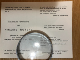 Nicasie Goyens *1899 Korbeek-ll +1993 Bertem Dejongh - Obituary Notices