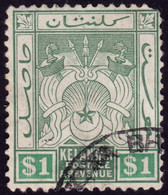 KELANTAN 1911-15 $1 Wmk.Crown MCA Sc#9 - USED Missing Upper Right Corner Perf @P950 - Kelantan