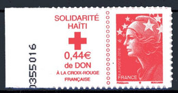 Marianne BEAUJARD Solidarité Haïti Croix Rouge - TPV Rouge - YT Adhésif N° 388 - Other & Unclassified
