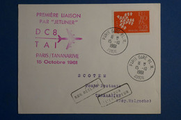 AK12 FRANCE BELLE  LETTRE 1961  1ERE LIAISON PARIS MADAGASCAR +++++ JETLINER +  AEROPHILATELIE +AFFRANCH. PLAISANT - - Premiers Vols