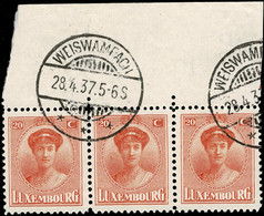 Luxembourg Luxemburg 1921 Grande-Duchesse Charlotte Bande 3x 20c. Oblitéré - 1921-27 Charlotte De Face