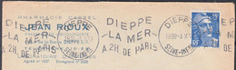 Flamme KRAG  De 76 DIEPPE Année 1952  " Dieppe La Mer à 2h De Paris "  Sur Enveloppe Pub Et Mne DE GANDON 15f - Mechanische Stempels (reclame)