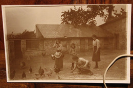 Carte Photo 1910's CPA Ak Ferme Fermiers Paysans Poules Enfants Famille Bromure Animée - Fattorie