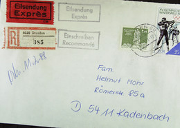DDR: R-Eil-Brief Mit 1 M Freimke Kl. Fmt Und 35 Pf Olym. Wi-Spiele Calgary Von Desden (385) Vom 10.12.88 Knr: 3143, 1968 - Aangetekende Etiketten