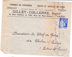 Paix 365 Sur Enveloppe " Confiserie Gillet-Collenne" à Nancy, Pour Chalon-sur-Saône (1937) - 1932-39 Peace