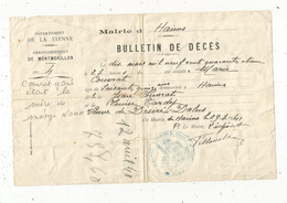 Bulletin De Décés,mairie D'HAIMS , Vienne ,arrondissement De MONTMORILLON , 1941, Frais Fr 1.75 E - Zonder Classificatie