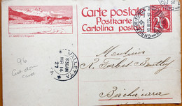SWITZERLAND 1927 POSTAL STATIONARY,CHAUX -DE-FONDS-HOTEL-DE-VILLE TO VALLETTA MALTA - Covers & Documents