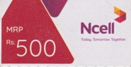 GSM MOBILE Rs.500 PHONE PREPAID USED MINI RECHARGE CARD NCELL MOBILE NEPAL - Népal