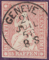 Heimat GE Genève 1858-07-21 1-Kreis-stempel Auf Strubel 15 Rp. Zu#24G Berührt - Gebraucht