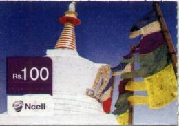 NEPAL Buddhist Temple MOBILE RECHARGE CARD Rs.100 NCELL Used/Good - Népal