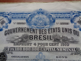 BRESIL - LOT 3 TITRES - GOUVERNEMENT DU BRESIL, EMPRUNT 4% 1910 - OBLIGATION  DE 500 FRS - BELLE DECO - Non Classés