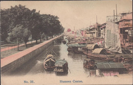 1925. HONG KONG Georg V. 4 Cents On POST CARD Motive Shameen Canton. Boats. Cancelled  HONG K... (Michel 116) - JF427040 - Briefe U. Dokumente
