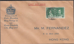 1937. HONG KONG Georg VI. 4 C Coronation On Nice FDC Cancelled FIRST DAY OF ISSUE VICTORIA HO... (Michel 136) - JF427054 - Storia Postale