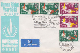 1968. HONG KONG HUMAN RIGHTS YEAR 3 Ex 10 C + 2 Ex 50 C  On FDC Cancelled FIRST DAY OF IS... (Michel 240-241) - JF427117 - Lettres & Documents