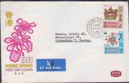 1968. HONG KONG COAT OF ARMS + FLOWERS On FDC Cancelled FIRST DAY OF ISSUE 25 SP 68. Sent... (Michel 238-239) - JF427120 - Covers & Documents