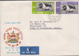1971. HONG KONG. YEAR OF THE PIG On FDC To Sweden Cancelled DAY OF ISSUE 20 JA 71.  (Michel 253-254) - JF427127 - Lettres & Documents