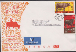 1973. HONG KONG. LUNAR NEW YEAR OF THE OX On FDC To Sweden Cancelled DAY OF ISSUE 25 JA 7... (Michel 266-267) - JF427133 - Covers & Documents