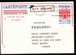 Carte Postée Sur Le Ferry "Gotland" Entre La France Et L'Ile De Wight Pour Bayeux, Obliteration Anglaise - Official Stationery