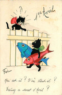 Chat * Cpa Illustrateur FRIC * Chats Noirs Humanisés * Poissons 1er Avril Fête * Cat Katze - Gatos