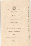 Menu Du Cinquantenaire à 2 Volets/1899-1949/  Paroisse Saint-Malo/ Ville De Québec/ Salle Paroissiale/1949     MENU315 - Menu