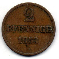 GERMAN STATES - HANNOVER, 2 Pfennig, Copper, Year 1853-B, KM #217 - Kleine Munten & Andere Onderverdelingen