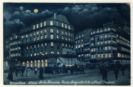 Carte Précurseur  Bruxelles  La Nuit - Clair De Lune Place De La Bourse - Rues Auguste Orts Et Paul Devaux... Année 1914 - Bruxelles La Nuit