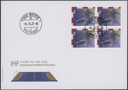 Suisse - 2021 - Handball IHF - Viererblock - Ersttagsbrief FDC U4 ET - Cartas & Documentos