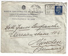 IMPERIALE Da Bologna Per Munchen GERMANIA Regia Universuità Di Bologna, Medicina Veterinaria 1937 - Marcofilía